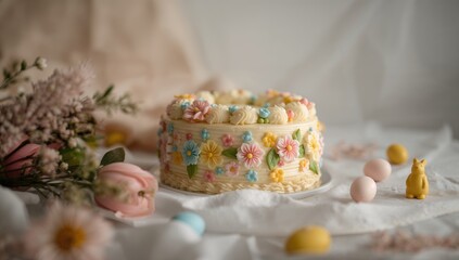 Delicious Easter dessert adorned with decorative patterns on the table
