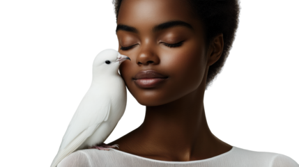 Serene Bird and Woman on Transparent Background