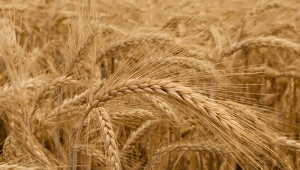 Close-up view of ripening rye ears in an agricultural field.