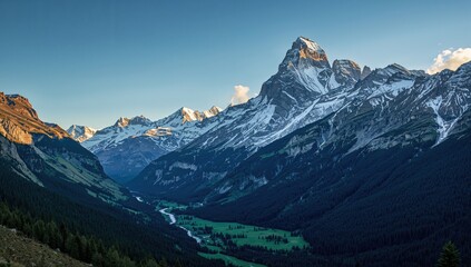 Fototapeta premium Stunning towering snowy peaks in a majestic valley