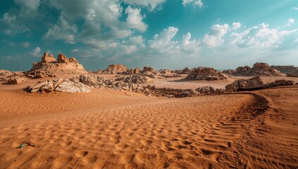 Vibrant Sumerian Territory Featuring Burial Mounds in Bahrain. Dilmun Culture. Detailed Background and Texture. High Definition