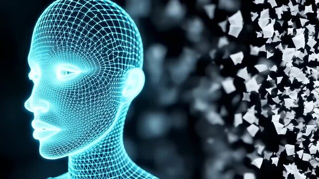 Futuristic Visualization of Artificial Intelligence Concept with Wireframe Model