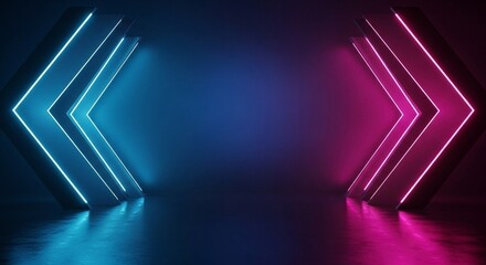 Neon Arrow Path Guiding Light Amidst a Colorful, Futuristic Dimension