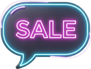 Neon sale sign with glowing speech bubble design isolated on transparent background