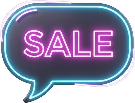 Neon sale sign with glowing speech bubble design isolated on transparent background