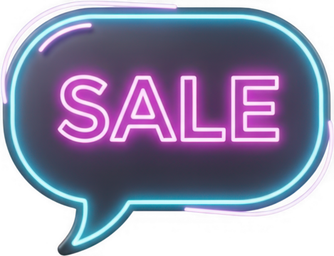Neon sale sign with glowing speech bubble design isolated on transparent background