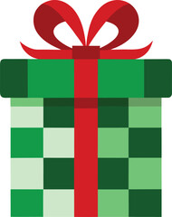 Festive Gift: A vibrant, eye-catching gift box, elegantly adorned with a rich red ribbon, symbolizing warmth, generosity, and joy.