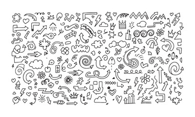 Doodle Art Assortment A Whimsical Collection of Hand Drawn Arrows Hearts - Hand-Drawn Doodle Icons Set