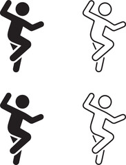 Isolated Dancing icon set, dancing motion symbol, dancer silhouette, performance art, solid black line outline filled, thin stroke vector, modern minimal design