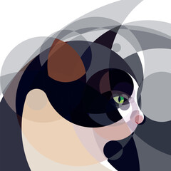 Modern Abstract Cat — Geometric Vector Art with Circles and Soft Transparency