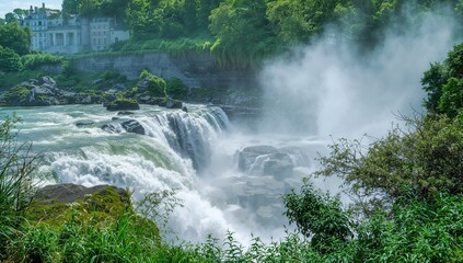 The biggest flat waterfall in Europe located in the northern region of Switzerland.