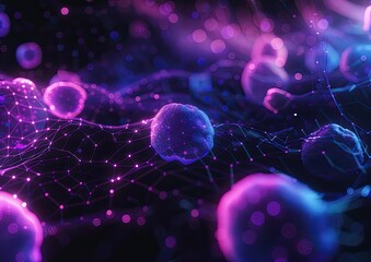Cells Floating in a Network with a Glowing Background, used for Science Research
