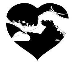 Black and white silhouette Illustration of a man and woman inside a heart