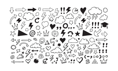 Variety of Hand Drawn Doodles a Fun and Whimsical Collection of Arrows Hearts Stars - Hand-Drawn Doodle Icons Set