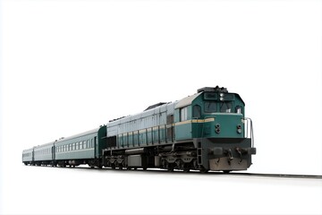 Obraz premium Classic green train with passenger cars on white background