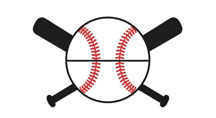 
Crossed Bats & Baseball Logo: Classic Red-Stitched Emblem for Teams and Sports Graphics
