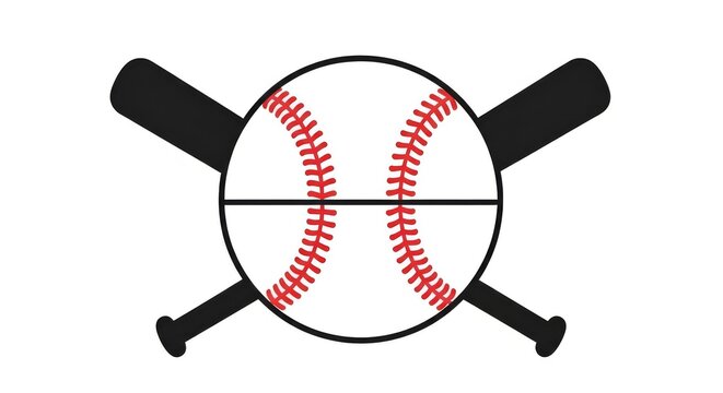 
Crossed Bats & Baseball Logo: Classic Red-Stitched Emblem for Teams and Sports Graphics
