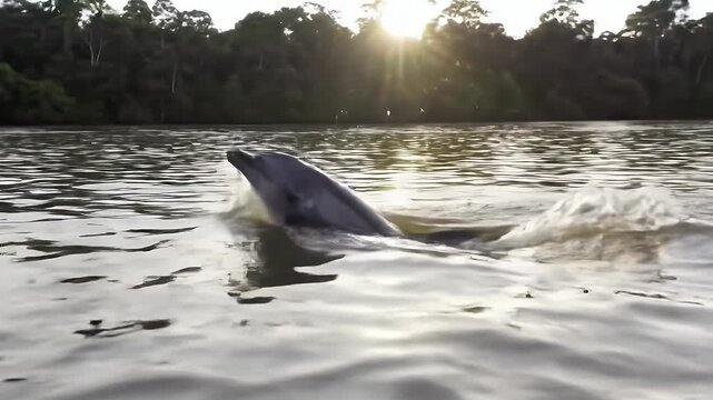 Dolphin leaping water.
