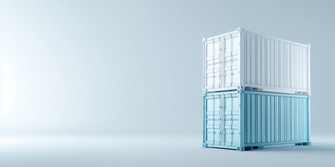 Stacked cargo containers,clean background,copy space,corporate logistics style,white background