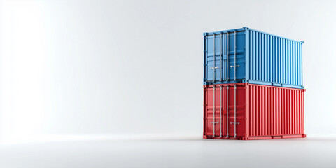 Stacked cargo containers,clean background,copy space,corporate logistics style,white background