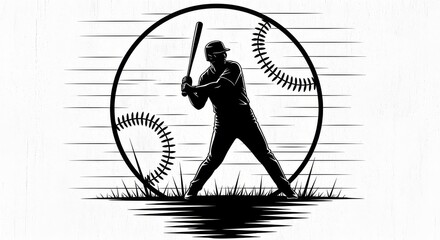 Baseball Batter Silhouette with Motion Lines: Dynamic Black and White Sports Graphic