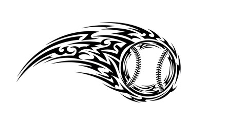 Flaming Baseball Illustration: Tribal Speed Graphic for Sports Logos, Tattoos & Dynamic Branding