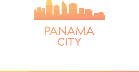 Minimalist vector design of Panama City skyline silhouette in warm gradient colors with modern typography and sunset background