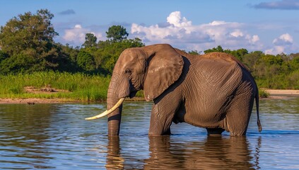 A large herbivore crossing a river in the wilderness