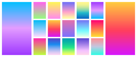 Soft sunset color gradient background set. Vector screen design for mobile app