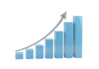 Isolated Business concept featuring a bar chart with an upward-trending arrow pointing up