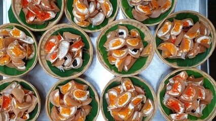 Thai Crispy Pancakes in Woven Baskets, Thai dessert, Thaifood.