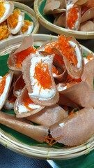 Thai Crispy Pancakes in Woven Baskets, Thai dessert, Thaifood.