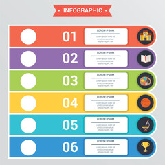 Business man presenting a colorful hexagonal infographic with six steps and icons for data visualization and presentation