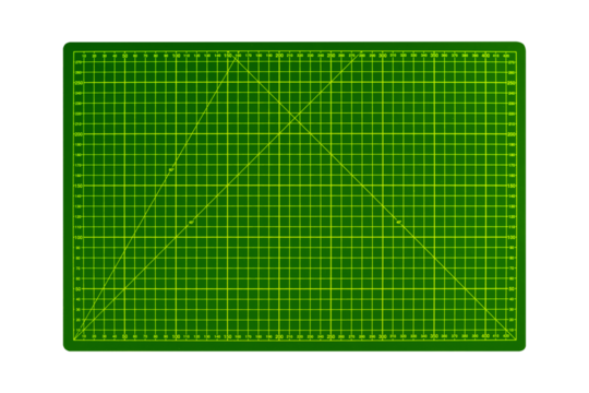 Green A3 cutting mat with yellow measurement grid is isolated. - Powered by Adobe