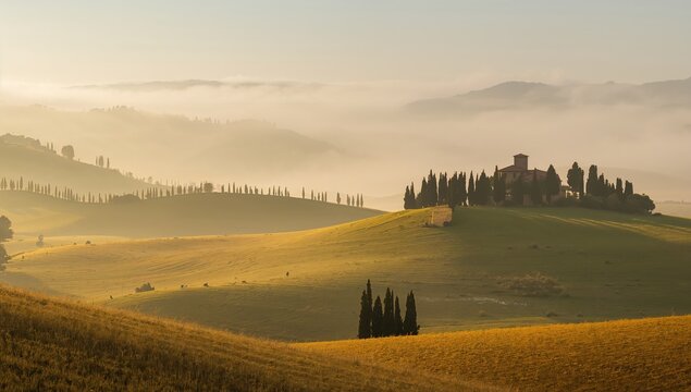 Fototapeta Stunning countryside view shrouded in mist