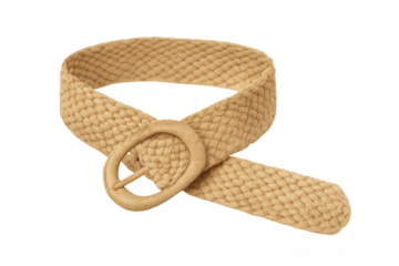 Woven beige wicker belt with round buckle