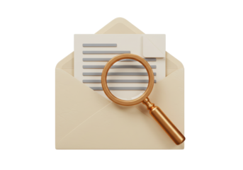 Envelope with document and magnifying glass isolated on transparent background PNG file for graphic design projects Vector illustration