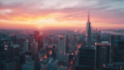 Fototapeta premium Concept of a large metropolitan area with a blurred sunset backdrop