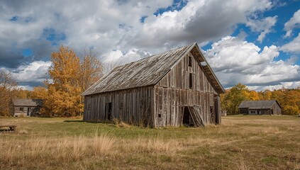 Old rundown barn in a rural setting during the fall season