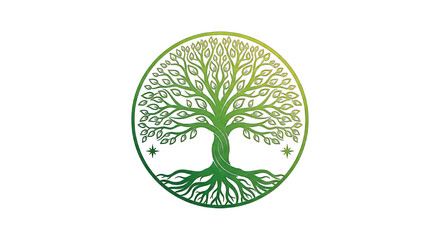 Stylized tree illustration with intricate details circle design transparent background