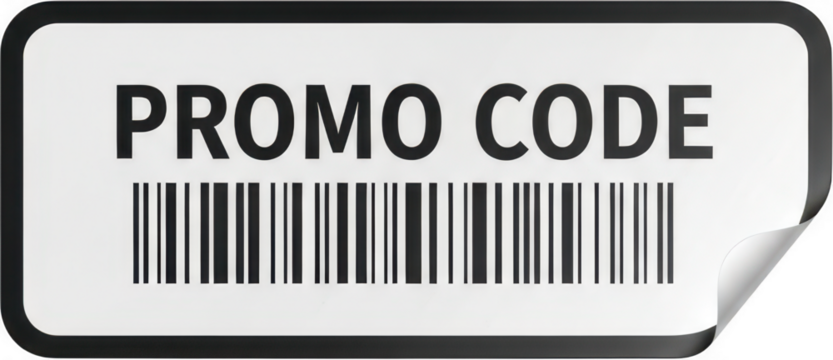 Promo code barcode label isolated on transparent background