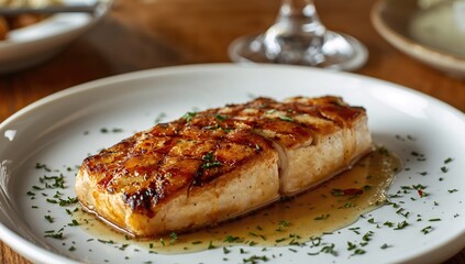 Barbecued fish fillet topped with a sugary glaze