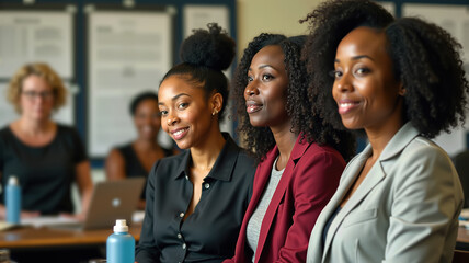 African American businesswomen engaging in a collaborative work environment. National Women of Color Day.