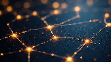 Miniature constellations of sparkling glitter on black background - illustration of astrophotography.