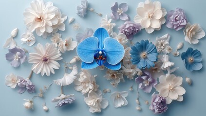 Background featuring various flowers with a blue orchid 6a