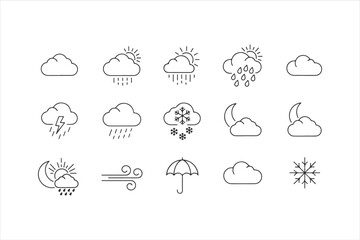 Collection of weather line art icons perfect for weather forecasts, mobile apps, or educational materials
