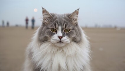 Fototapeta premium Elderly feline with soft gray and white fur