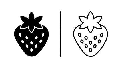 Strawberry icons with outline and solid fill with transparent background