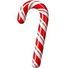 Fototapeta premium Traditional curved candy cane with alternating red and white stripes and delicate stripe detail isolated on transparent background