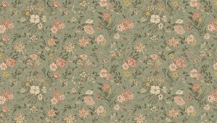 Delicate hand-sketched tiny flowers in a sophisticated floral design. Classic floral repeat for apparel. Retro style background. Continuous spring blossom motif.
